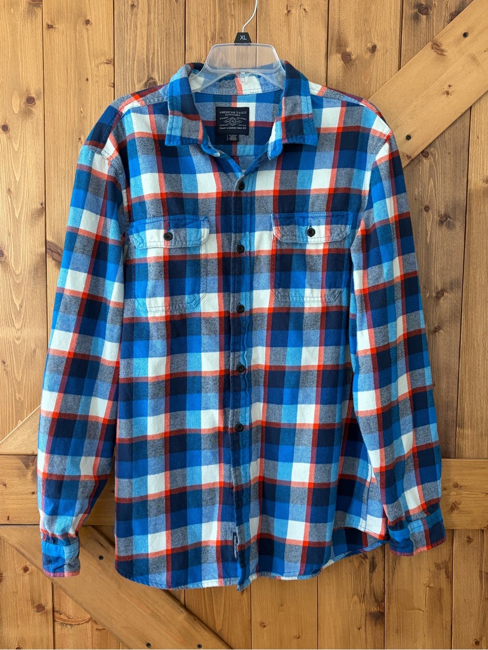 Men's American Eagle Flannel Blue, Orange and White | Size XL